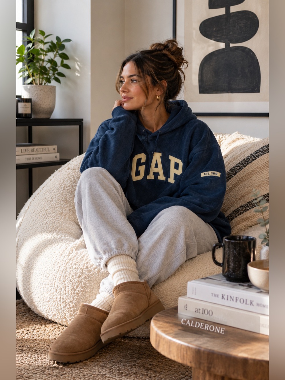 Vintage GAP Navy Blue Big Logo Fleece Hoodie - XL